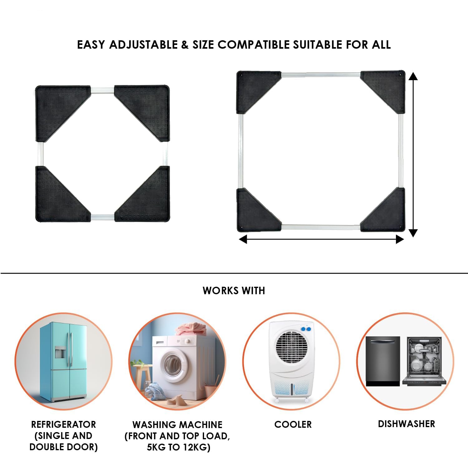 Adjustable Heavy-Duty Fridge and Washing Machine Stand Base Trolley 50x50 cm Adjustable Heavy-Duty Fridge and Washing Machine Stand Base Trolley 50x50 cm